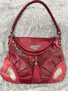 Women's RIPANI Vintage Red Leather Tassel Shoulder Bag with Accent Hardware